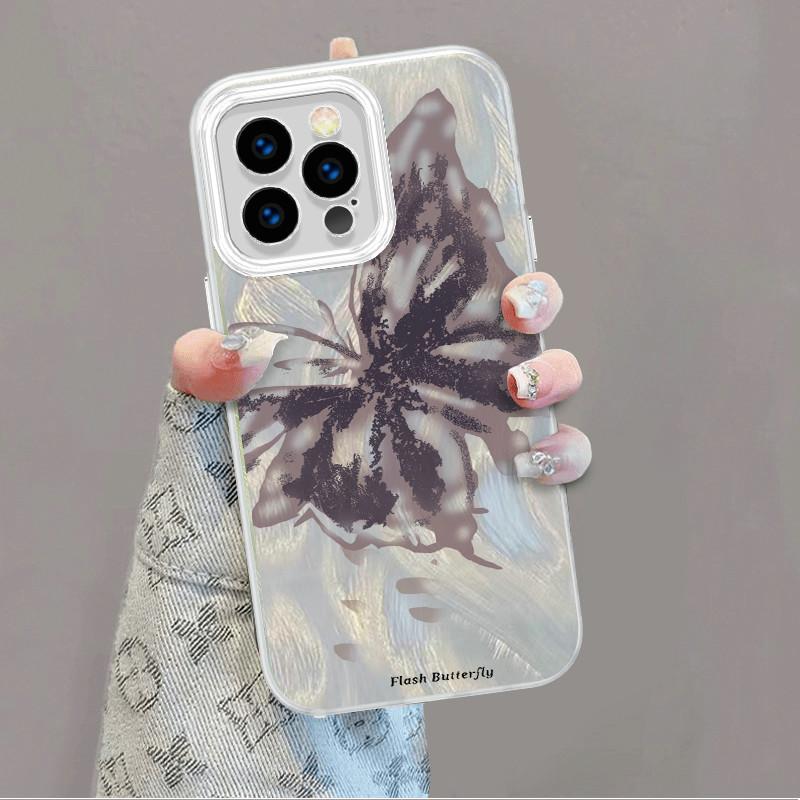 Upgraded Glitter Silver Case Painted Butterfly Printed Protective Shell Shockproof Full Back Cover for iPhone Samsung