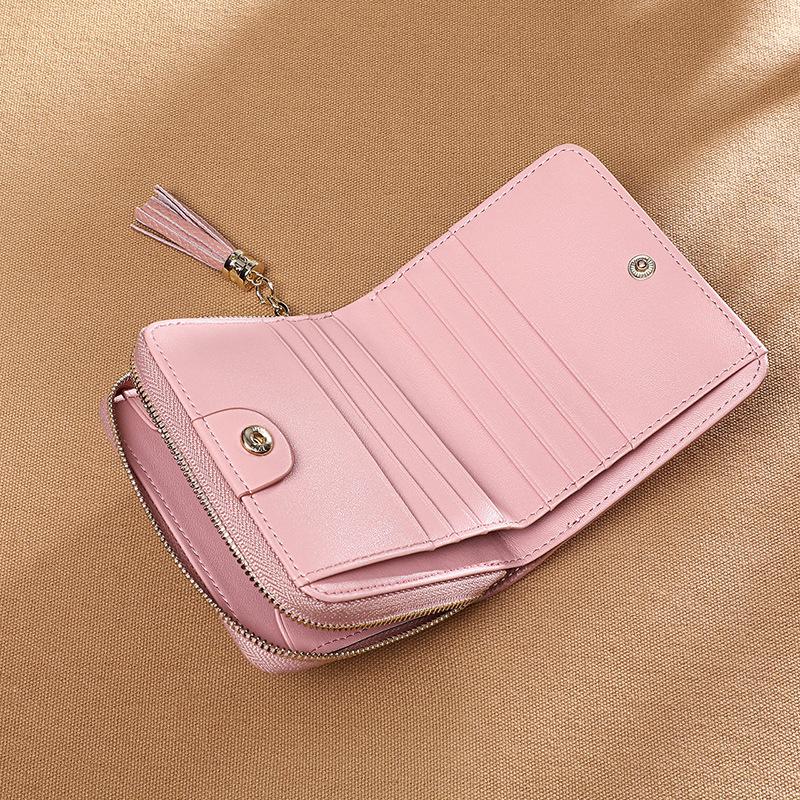 Новый кошелек для женщин, короткий кошелек на молнии из натуральной кожи, два складных кошелька, корейский кошелек с кисточками для маленьких монет, модный
