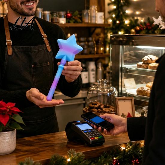 Christmas Gift for Shop Owner Tree Payment Wand, Novelty Tap Pay Telescopic Star Shaped Note Organizer Wand Card Holder, Fun Accessory Receipts