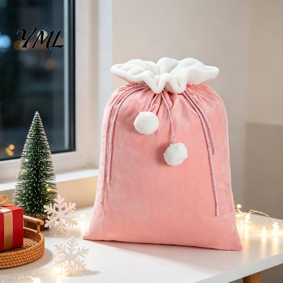 Holiday Party Goodie Bags Christmas Velvet Santa Gift Bag, 19 x 26 Inch Large Drawstring DIY Pouches for Candy Claus Reusable Presents Sack