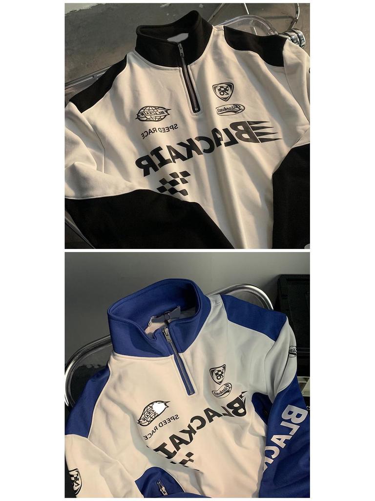 Унисекс Ретро Гоночный Свитшот на Молнии до Середины: Трендовая уличная мотоциклетная куртка для весны и осени