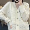 Women's High-End Korean-Style Hollow-Out Cardigan Sweater Jacket Spring Autumn Color-Block Outer Wear Thin Knit Top