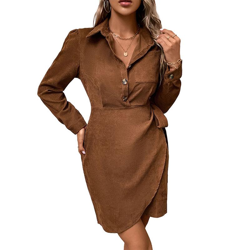 Temperament and Elegance Outer Wear Autumn and Winter Women's Corduroy Dress Female