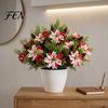 Faux Silk Christmas Blooms 5 Heads Artificial Poinsettia Flowers, Fake Pine Berry Decoration, Decorative Floral Arrangements Fade-Resistant