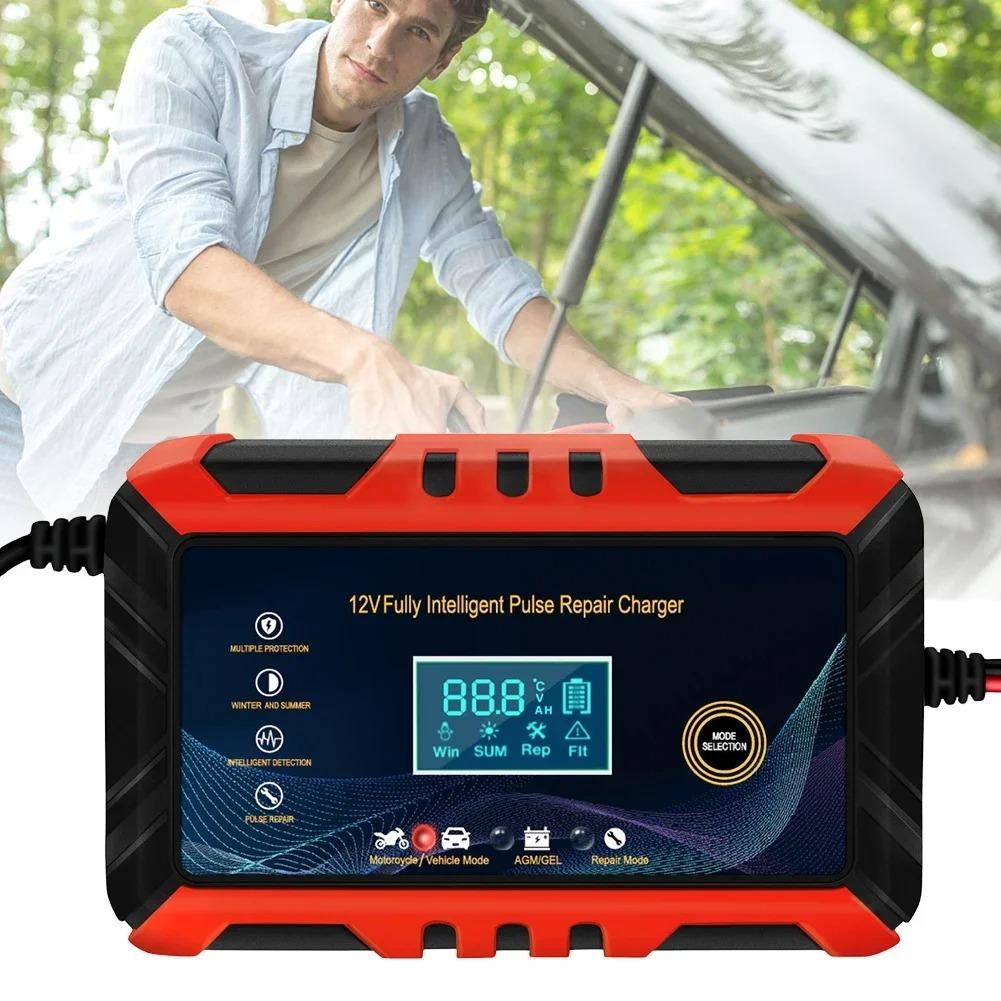 Auto Batterie Ladegerät 12V 6A Puls Reparatur LCD Display Smart Automatische Batterie Ladegerät GEL Blei-Säure Ladegerät für Auto Motorrad