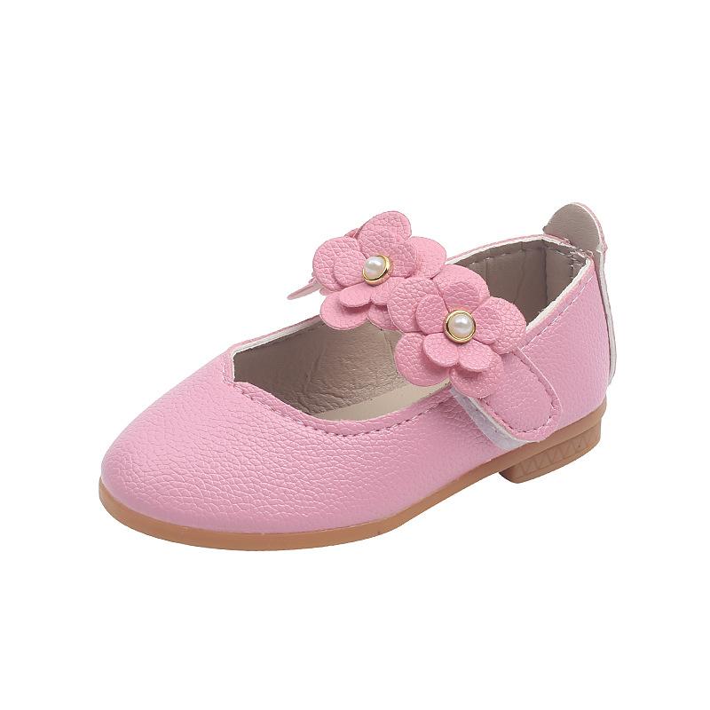 Children's Soft-Soled Floral Pumps: Spring/Fall Fashionable Princess-Style Leather Shoes for Girls