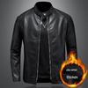 Мужская кожаная мотоциклетная куртка с воротником-стойкой 2024 года: Повседневный, бархатный, утолщенный, облегающий.