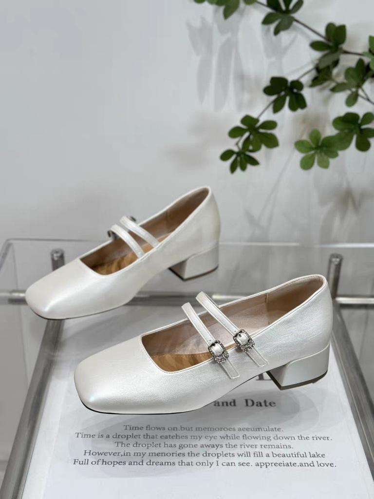 Xiaoxiangfeng Light Mouth Double Buckle with Mary Jane Shoes Women's 2025 Autumn New Fashion Silver with Skirt Thick Heel Single Shoes
