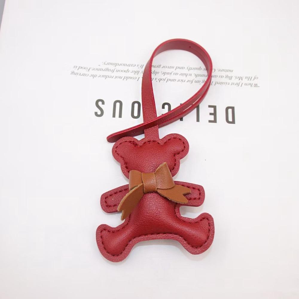 Soft PU Leather Keyring Car Key Holder Cartoon Bag Pendant Bow Bear Keychain Hanging Accessory