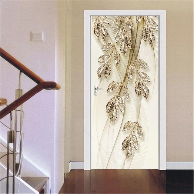 3D золотые наклейки для украшения дверей, мраморные простые абстрактные линии, цветы, обои для гостиной, домашний декор, художественные наклейки для спальни