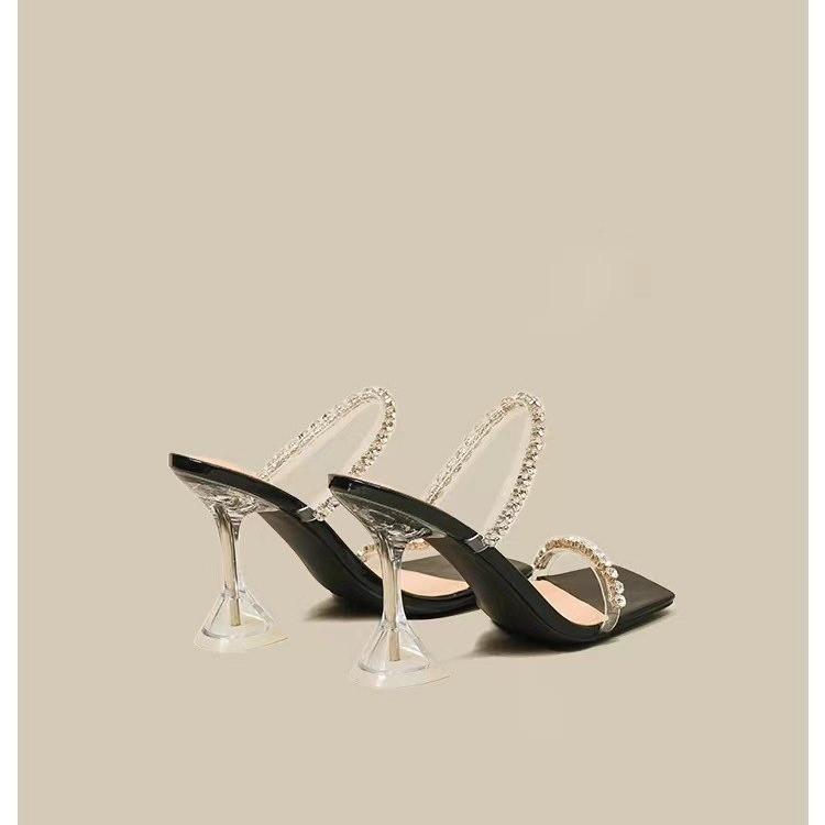 Новые летние пикантные модные женские сандалии с открытым носком, блестящие женские туфли на высоком каблуке с квадратной головкой и большим дизайном