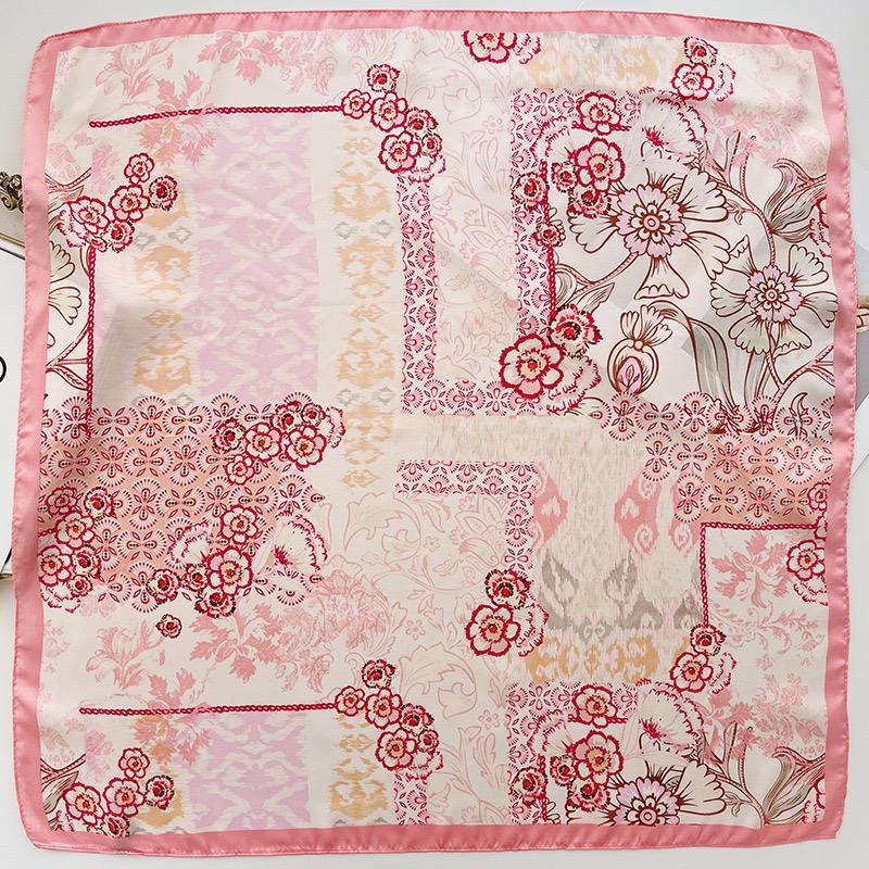 Floral Print 70*70cm Silk Square Scarfs for Women Fashion Hijab Female Headband Soft Satin Neckerchief Foulard Bandana Neck Ties