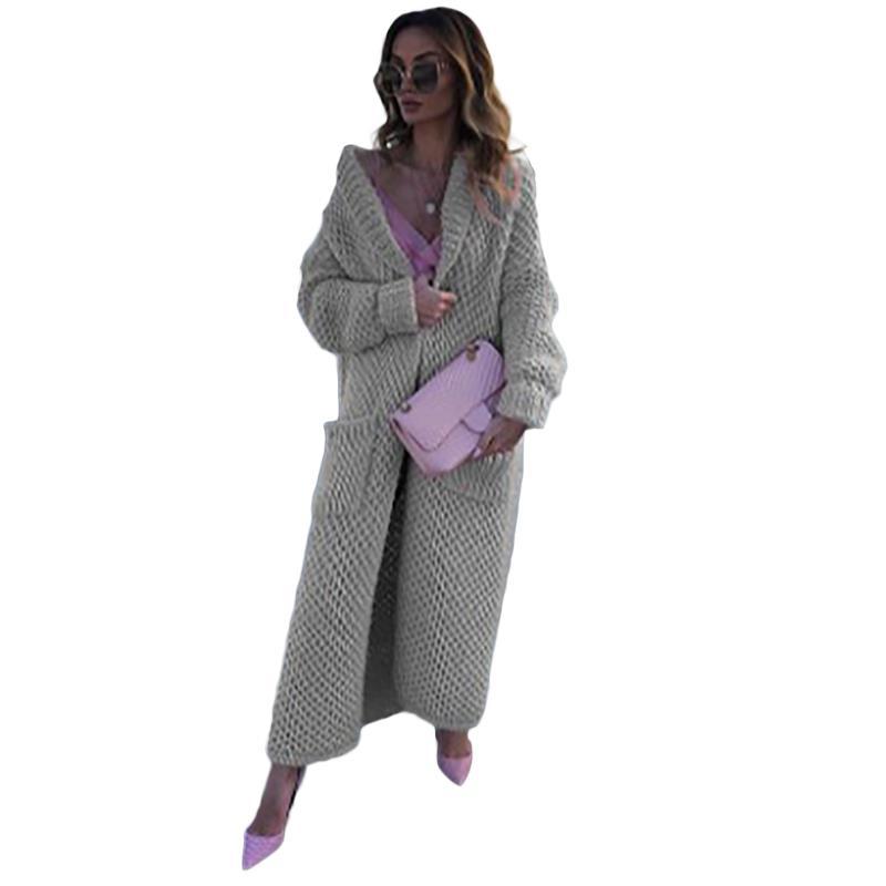 Winter Women's Sweater Lapel Knit Cardigan Collage Solid Color Long Plus Size Knit Sweater