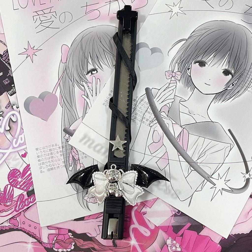 1 шт., милый, крутой, черный, бумажный нож, креативный дизайн, крылья, бабочка, нож для коробок, портативный, мини-нож, школьные принадлежности