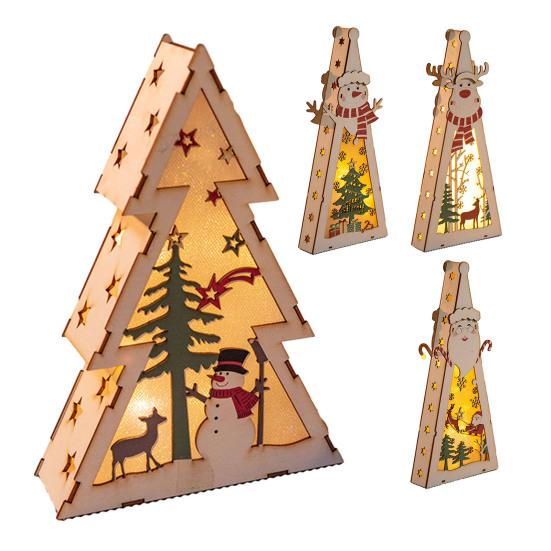 Рождественский деревянный подвесной кулон треугольный светильник Санта-Клаус Снеговик резной полый узор светодиодный светильник деревянное ремесло подарок детям