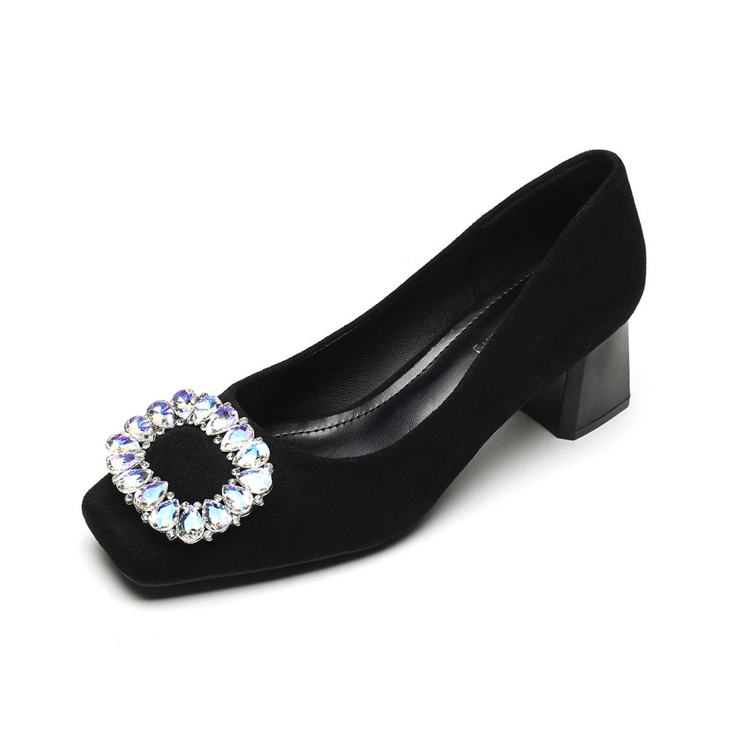 Weiwei girl 9811-1 туфли-лодочки на толстом каблуке женские на одной педали со стразами в сказочном стиле на высоком каблуке черные офисные женские туфли