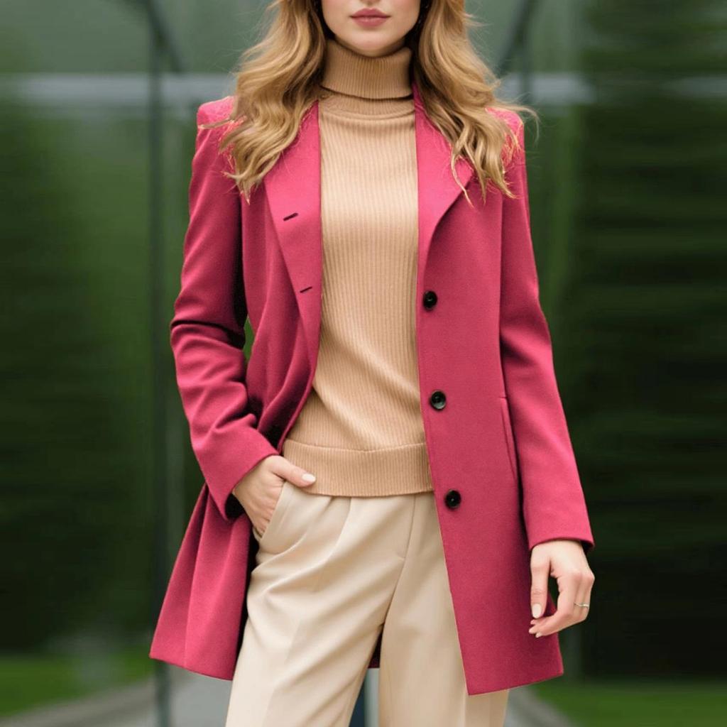 Coats For Women Elegant Single Breasted Mid Length Wool Coat Long Sleeve Outwear Overcoat