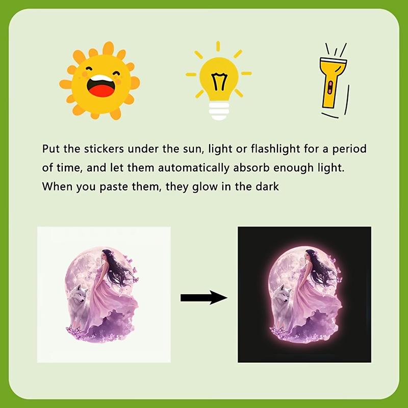 Светящаяся в темноте Лунная Фея Волк Наклейка на унитаз Декорация крышки унитаза Настенная наклейка Самоклеящаяся Съемная Светящиеся наклейки