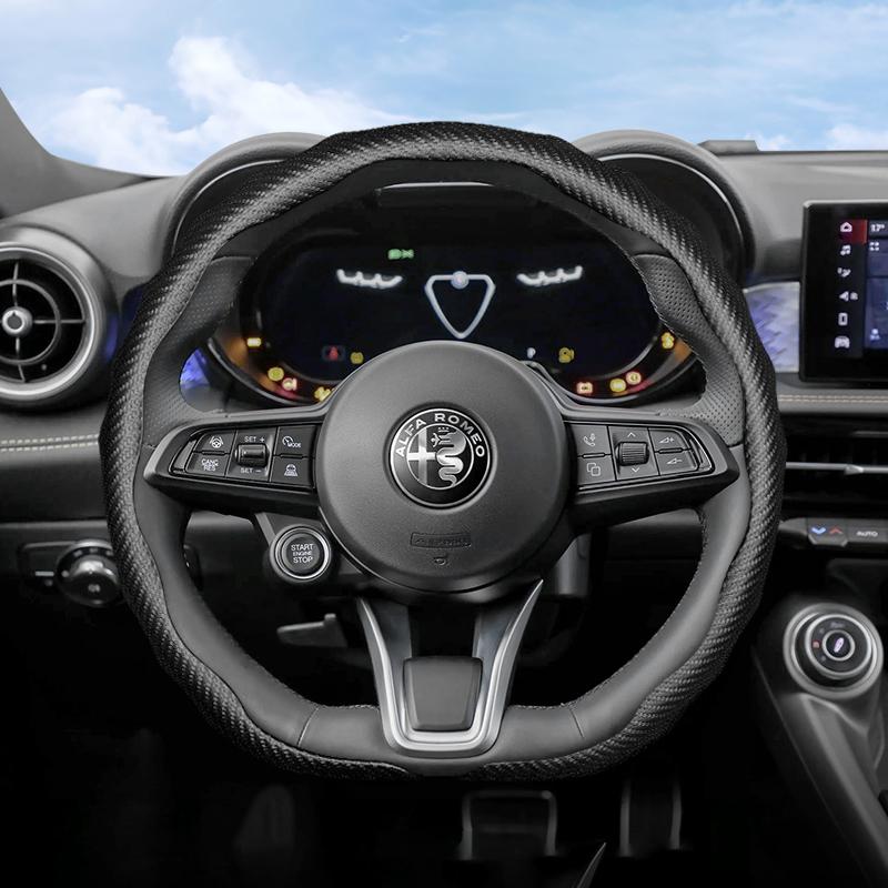 Suitable for Alfa Romeo Carbon Fiber Texture Steering Wheel Cover Snap-On Wave-Shaped Sports Design Protective Case Giulia 952 Stelvio 949 147