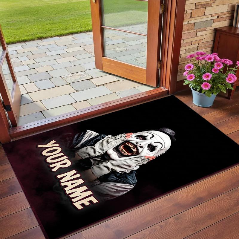 Crystal Velvet Rug Custom Name Text, Soft Non Slip Floor Mat Home DecorTerrifier Art the Clown