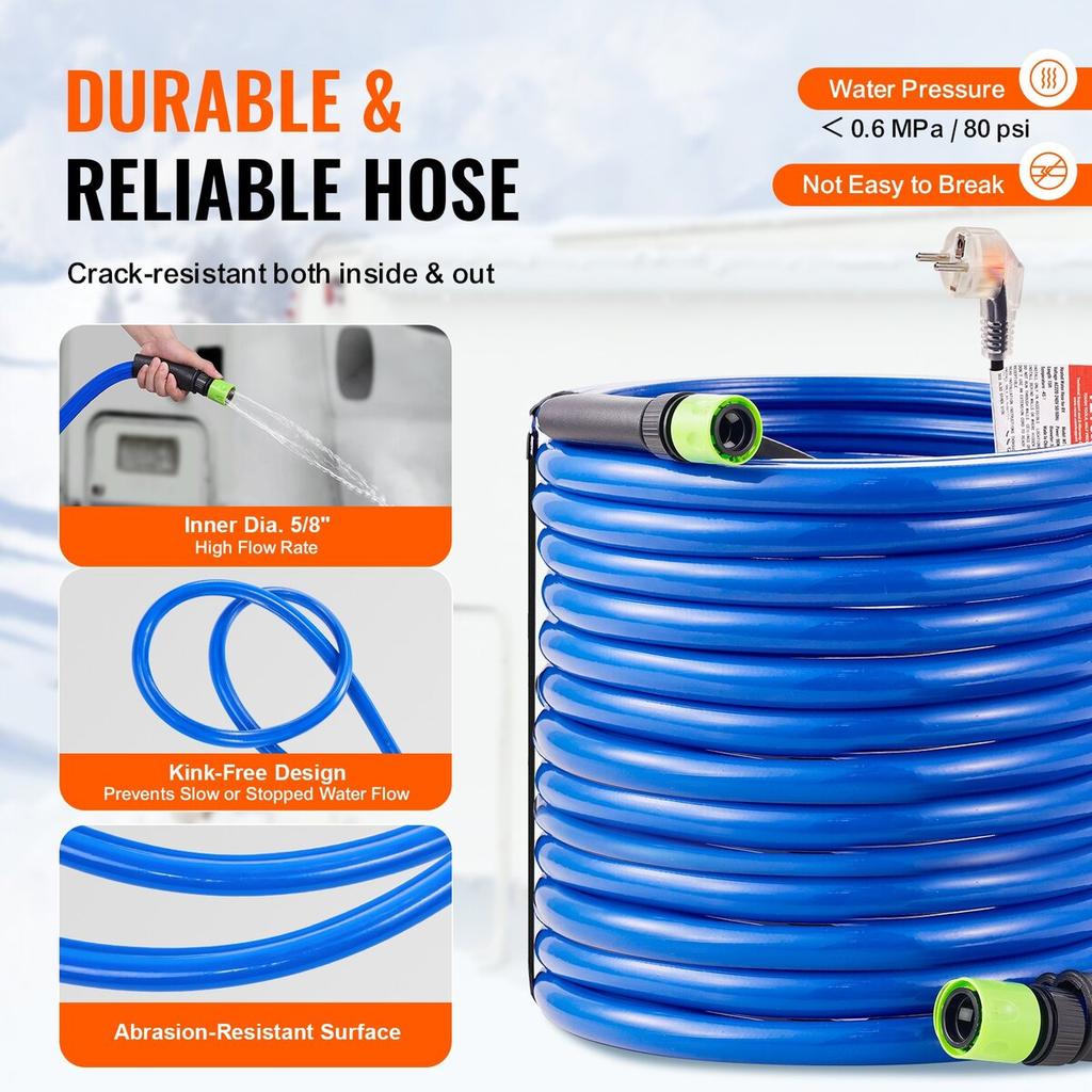 100ft Heated Water Hose for RV -45℉ Antifreeze Heated Drinking Water Hose