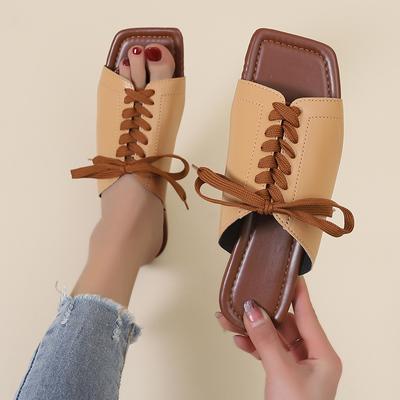 Тапочки на плоской подошве, модная женская обувь на шнуровке, весенне-летние сандалии, новые трендовые повседневные шлепанцы, платье, пляжные шлепанцы Mujer