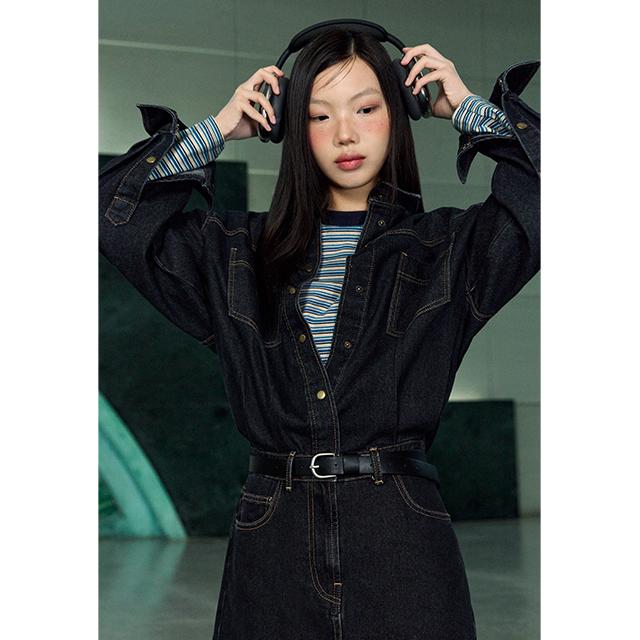 Rap Open Shirt-Style Mini Denim Dress Aq3Do860