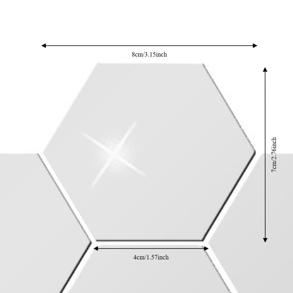 12pcs 3.15×2.76×1.57in Hexagon Mirror Wall Sticker Acrylic Self-adhesive Mirror Tile Office