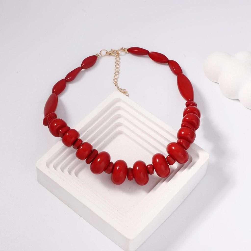 Bohemian Double-Layer Resin Red Coral Necklace for Women