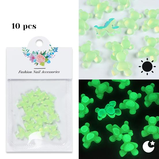 10 шт. Украшения для ногтей, яркие цвета, креативная форма, потрясающий визуальный эффект, невыцветающие светящиеся 3D-медведи, украшения для маникюра