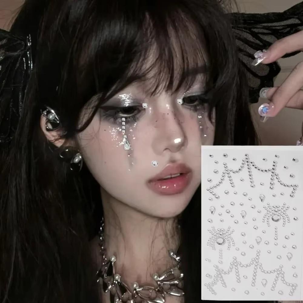 2PCS Shiny Halloween Stickers Spider Pattern Facial Crystal Stickers Stage Makeup
