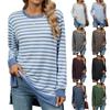 Elegant and Fashionable Autumn and Winter Comfortable Round Neck Button Solid Color Striped Long-sleeved Casual T-shirt Tops Pullover Sweater Hoodies