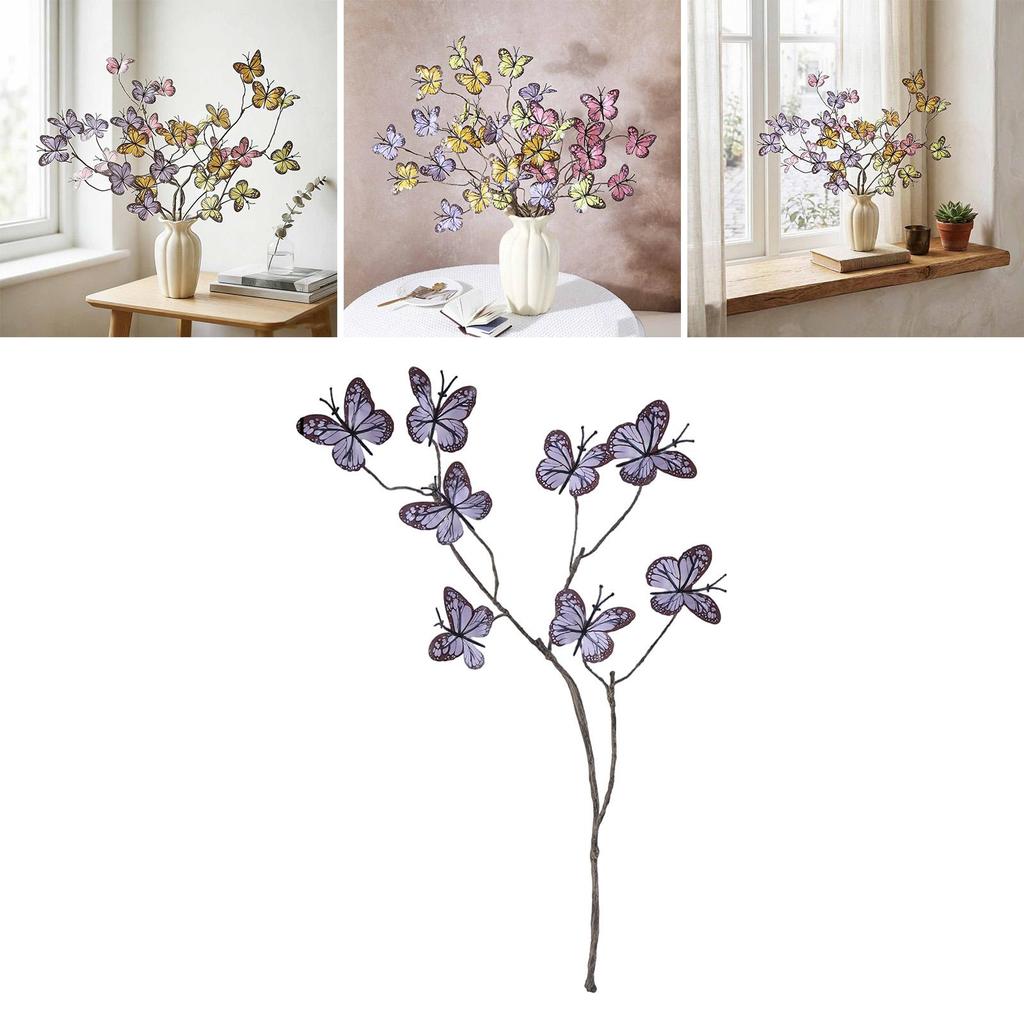 Artificial Butterfly Branches Office for Vase Filling Display Fake Purple