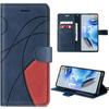Case for Xiaomi Redmi Note 12 Pro 5G -Navy Blue- PU Leather Cover with Card Holder and Stand, Two-Tone Spliced Style