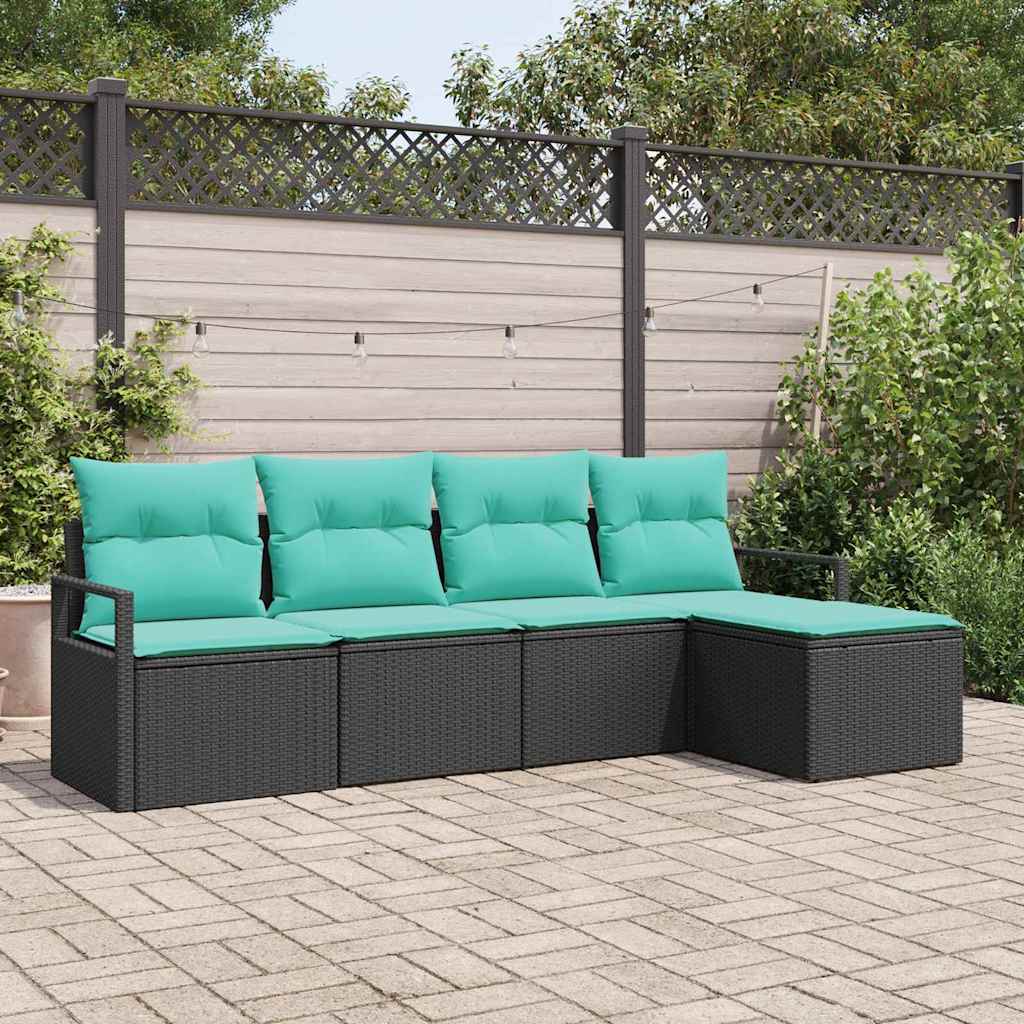 5 Piece Sofa Set Black Poly Rattan