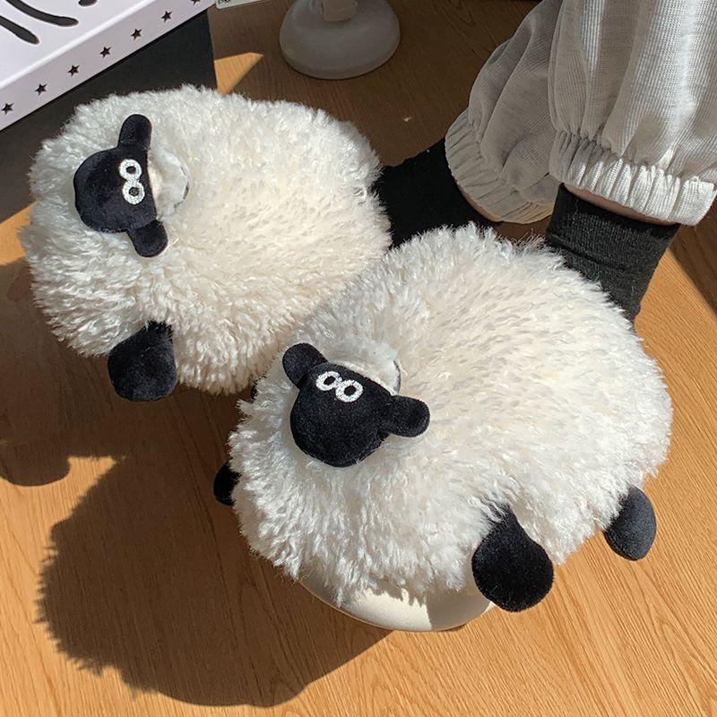 Fashion Fluffy Hairy Animal Lamb Slippers Indoor Home Sandalias Mujer Girls Cute Animal Cartoon Fuzzy Mules 2024 Designer Sheep Slippers