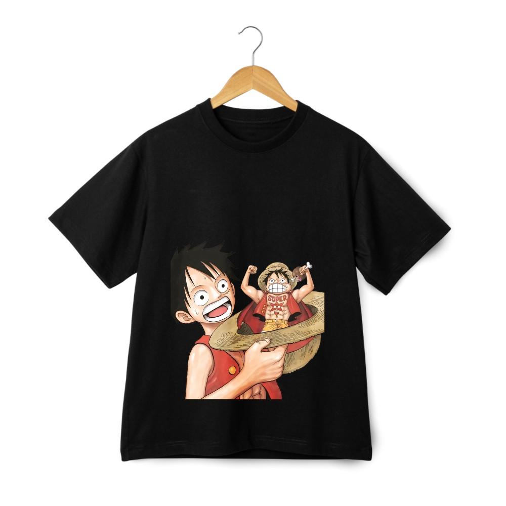 One Piece Luffy Cartoon Casual T-Shirt, Unisex| Black and White Colors