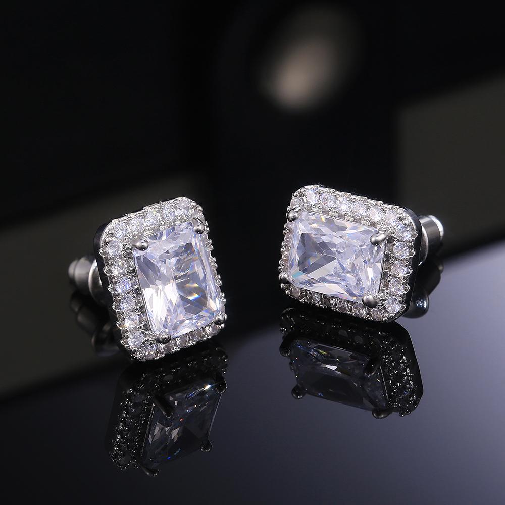 Huitan Delicate Women Stud Earrings Square Shape Shiny Cubic Zircon Luxury Earring for Party Nice Present Female Fashion Jewelry