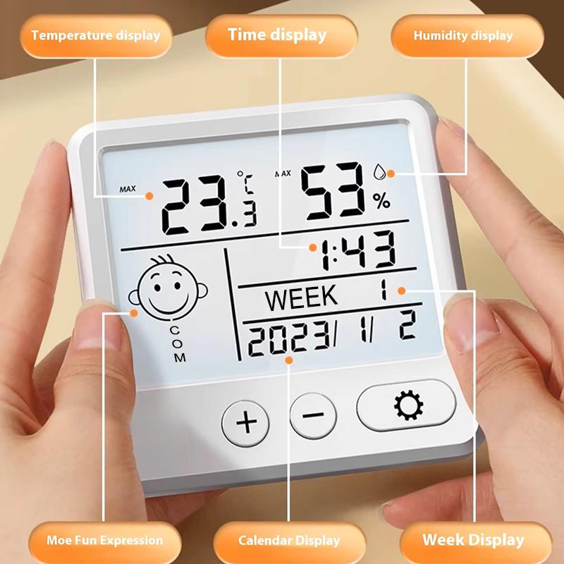 LCD Digital Alarm Clock Table Wall Clock for Bedroom Living Room Display Date Week Temp Humidity Battery Operated Home Decor