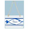 [R6518] - Metal Door Sign 'Fish' Blue and White (bath) - 12x9cm