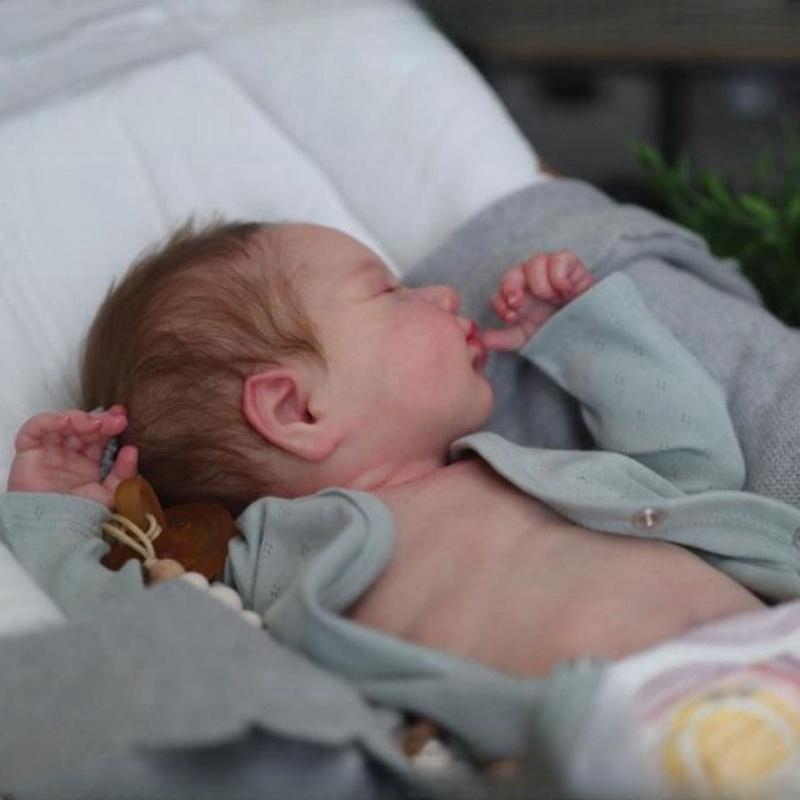 Full Body Vinyl Reborn Girl Dolls Soft Silicone 49 CM Sleeping Loulou 3D Painted Skin Baby Boy Doll with Rooted Hair Kid's Birthday Gift Boneca Reborn