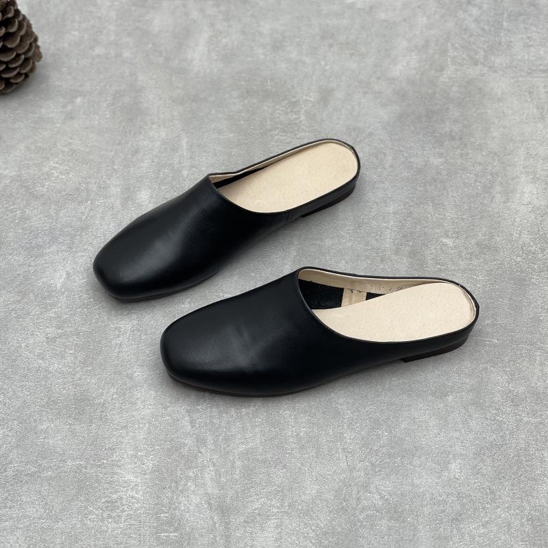 Johnature Женские тапочки из натуральной кожи, ручная работа, однотонные, мягкие, из воловьей кожи, плоские, для отдыха на открытом воздухе