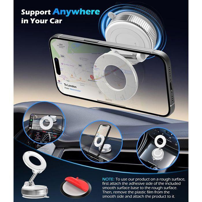 Support Magnétique pour Téléphone - Blanc - Réglable - Ventouse Puissante - Multi-Scénarios - Rotation 360°