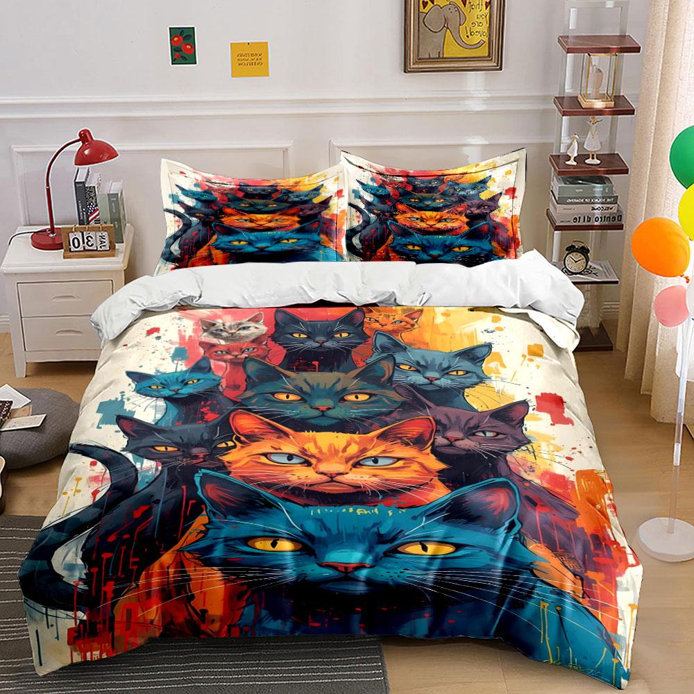 Colorful cat faces pattern. Bedding sets Duvet cover sets Duvet covers Pillowcases(1*Duvet Cover 2*Pillowcases without duvet insert)