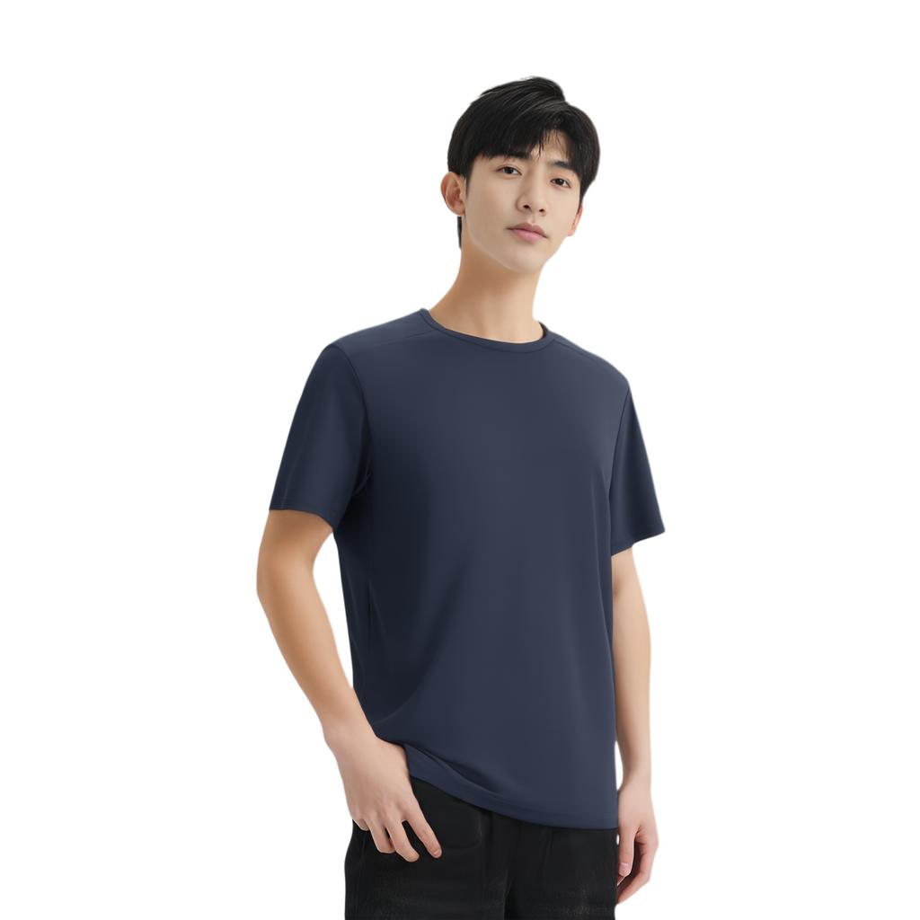 Anta Champion All-Weather Series Solid Color Round Neck Comfortable Moisture-Wicking Versatile Short Sleeve T-Shirt Men Tops Jing-Mo-Blue 152520139-5