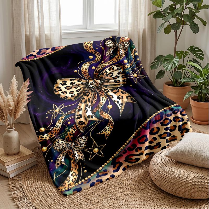 Leopard and Blue Roses 1 Theme blanket Lightweight Warm Flannel Blanket Decorative Throw Blanket for Home Decoration