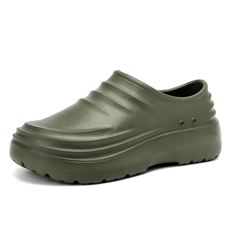 Fashion Chef Shoes Men's Summer Waterproof Non-slip Kitchen Shoes One Pedal Men's Green Black Labor Insurance Men's Shoes for Work