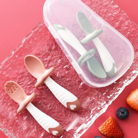 2 шт./компл., ложка, вилка, круглая головка, дизайн, противоскользящий пищевой материал, детский набор ложек и вилок для домашнего использования