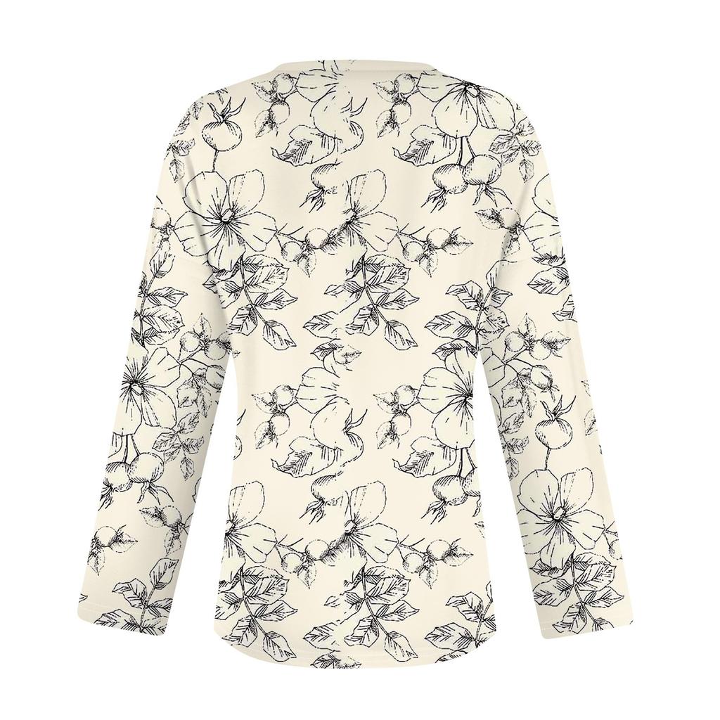 Женская модная повседневная футболка с принтом весенних цветов и V-образным вырезом, заниженной линией плеч, длинным рукавом