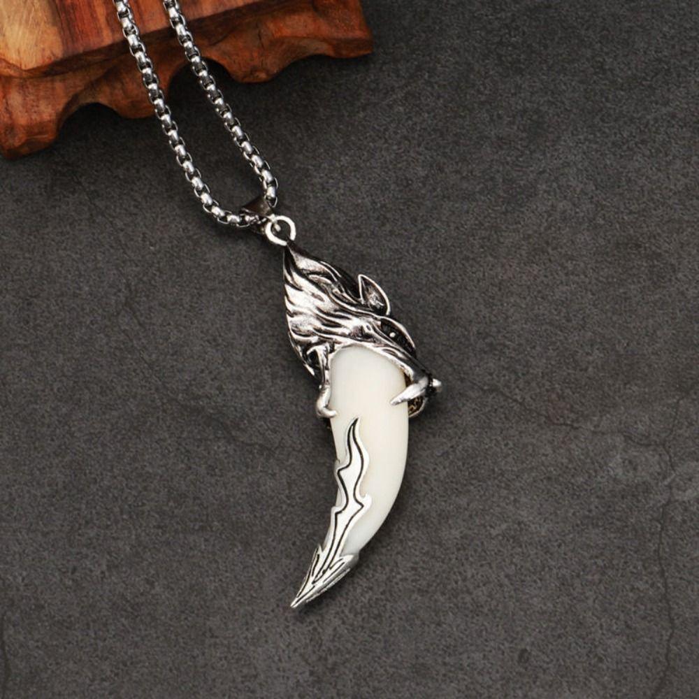 Ожерелье из цинкового сплава с клыками волка, натуральный зуб, тибетский амулет, новое ожерелье, ювелирное изделие